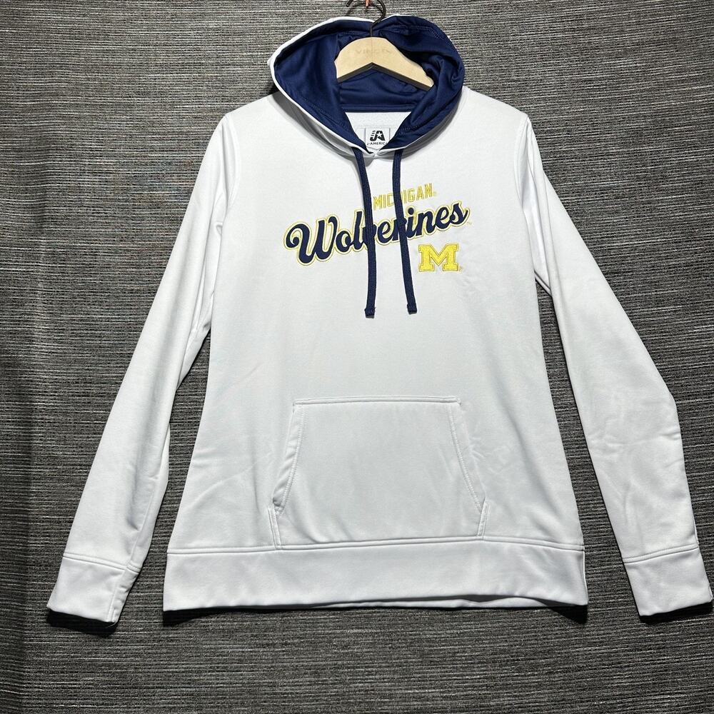 Michigan Wolverines Hoodie Womens L White Pullover Long Sleeve